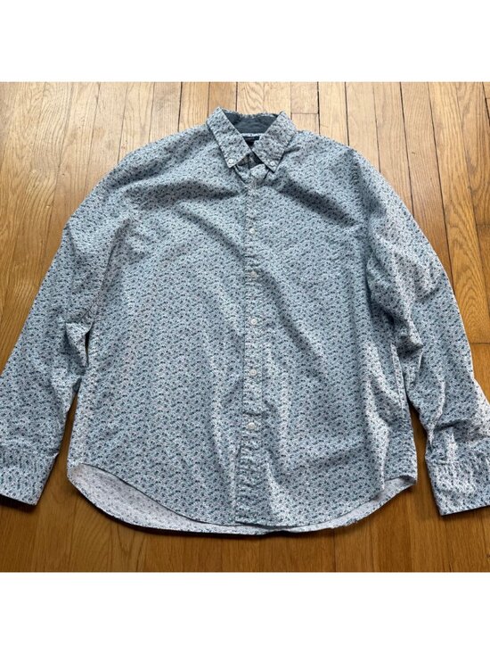 J. Crew Size L Floral Long Sleeve Button Down Classic Shirt Blue Preppy - Picture 4 of 12